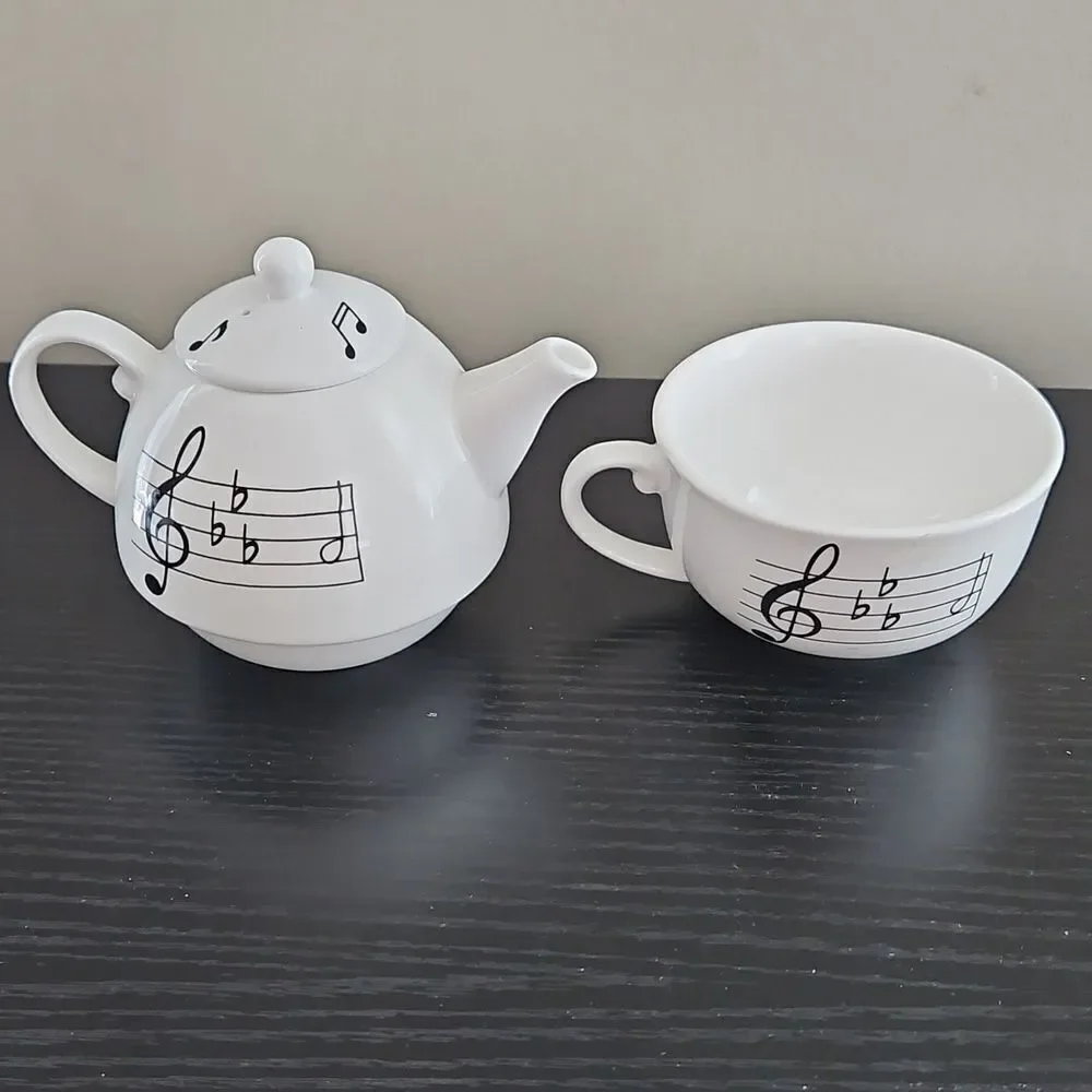 Vintage Musical Note Teapot and Cup Set